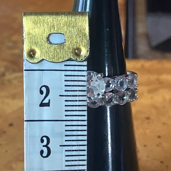 Natural White Topaz Sterling Silver Ring Set Size 6 - Picture 7 of 9